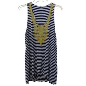 Le Sample Racer Back Striped Embroidered Top